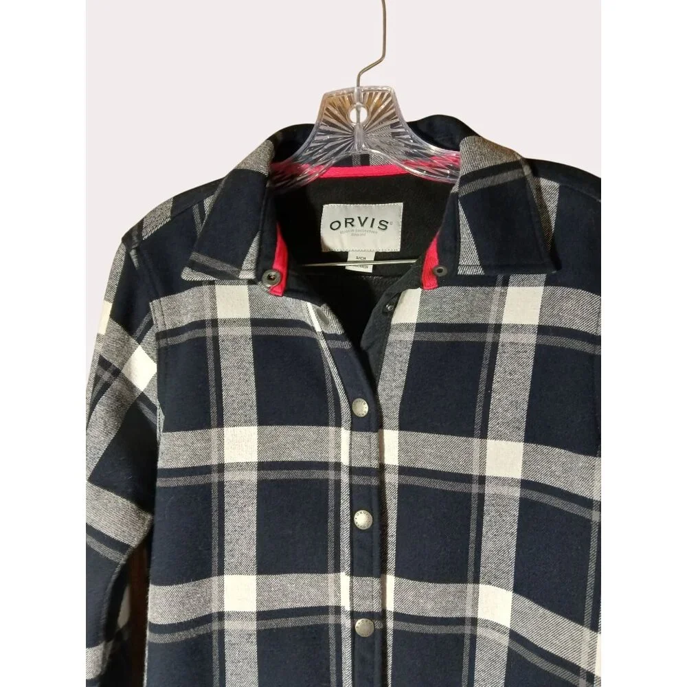 Orvis Womens Plaid Flannel Shirt Jacket Black Gray Snap Button Front S Pockets - Picture 2 of 16